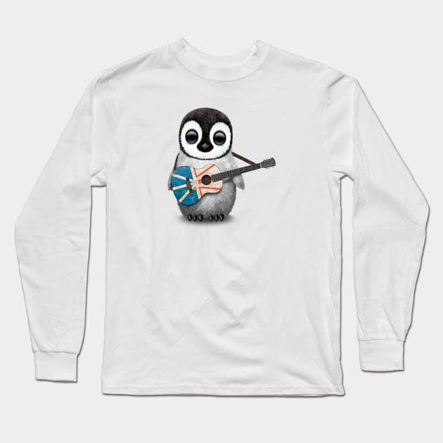 Baby Penguin Playing Newfoundland Flag Guitar Long Sleeve T-Shirt by jeffbartels